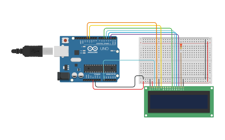 Circuit design Arduino Uno Serial LCD Display No Pot Random Numbers ...