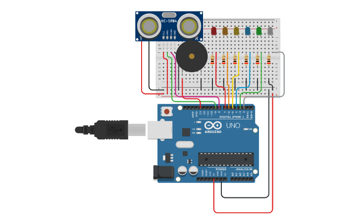 Circuit design sensor de distancia | Tinkercad