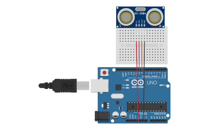 Circuit design Sonic Sensor with Arduino | Tinkercad