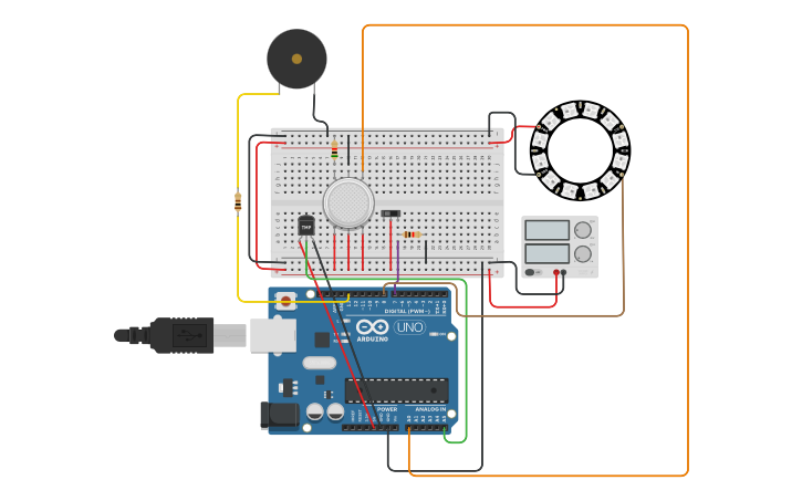 Circuit design Sensor de gas y temperatura - Tinkercad