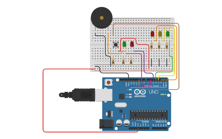 Circuit design Semáforo Peatonal con Arduino - Tinkercad