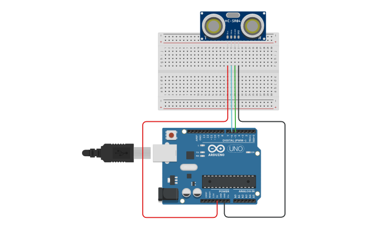 Circuit design HCSR04 - Tinkercad