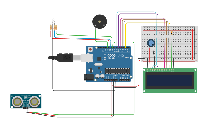 Circuit design Human detection using Ultrasonic sensor | Tinkercad