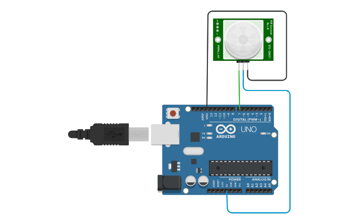 Circuit design PIR sensor project - Tinkercad