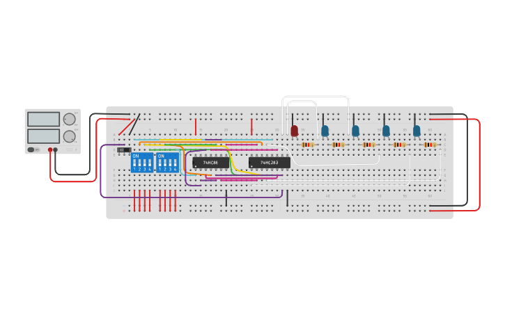 Circuit design 4 bit Adder/Subtractor Circuit - Tinkercad