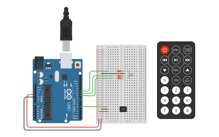 Circuit design IR 통신 -RGB LED | Tinkercad