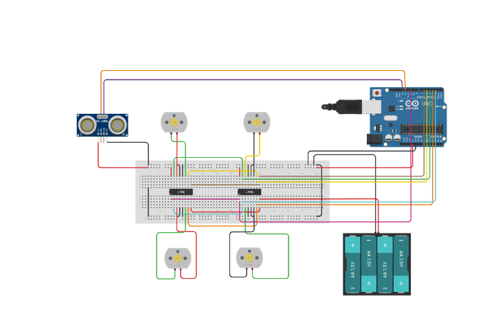 Circuit design obstacle avoidance car - Tinkercad
