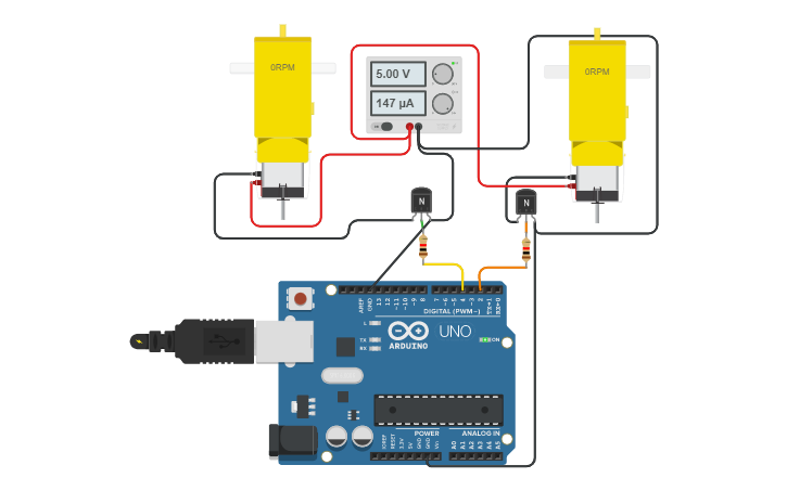 Circuit design Projeto de Eletrônica - motores e arduíno - Tinkercad