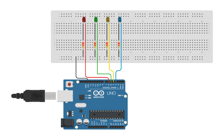 Circuit design Blink Multiple LED - Tinkercad