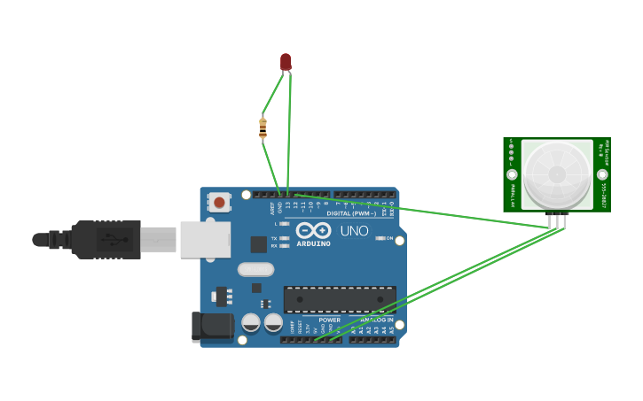Circuit design PIR Motion Sensor with LED - Tinkercad