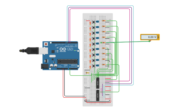 Circuit design 4pin 9 LED Button Matrix | Tinkercad