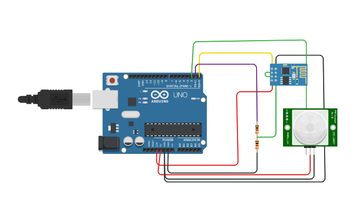 Circuit design Cloud based PIR sensor - Tinkercad