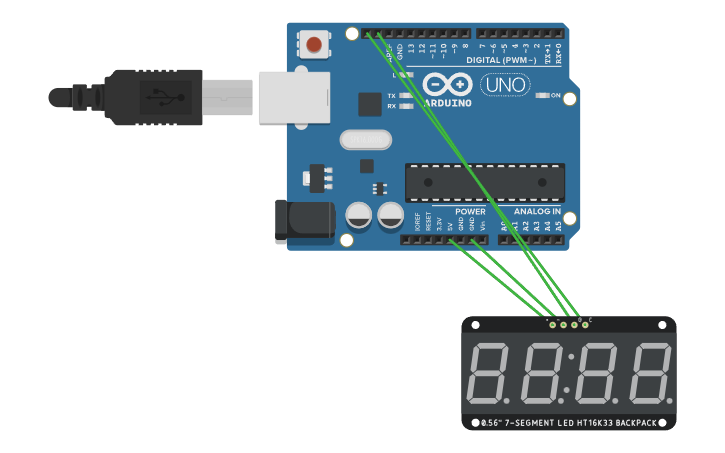 Circuit design Clock with 7-Segment Led HT16K33 - Tinkercad
