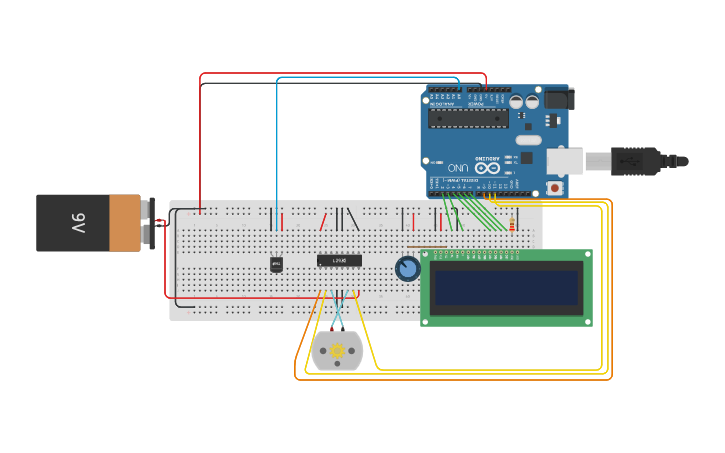 Circuit design Temperature Controlled Fan with an LCD Display | Tinkercad