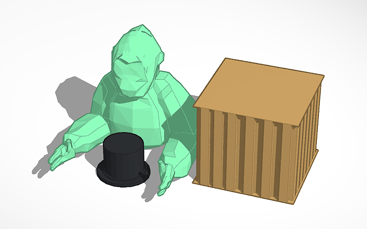 3D design gtag top hat with monkey and crate - Tinkercad