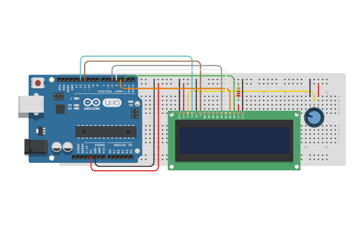 Circuit design Ex12 - Display LCD (16x2) - Tinkercad