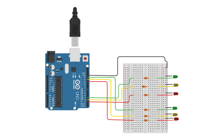 Circuit design Traffic light - Tinkercad