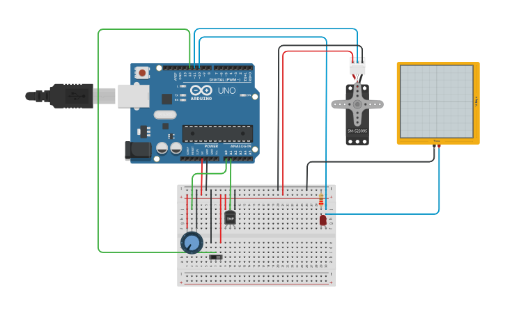 Circuit design Arduino with sensor and actuator - Tinkercad
