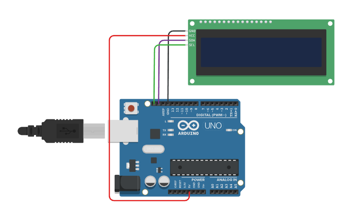 Circuit design I2C LCD interfacing with arduino - Tinkercad