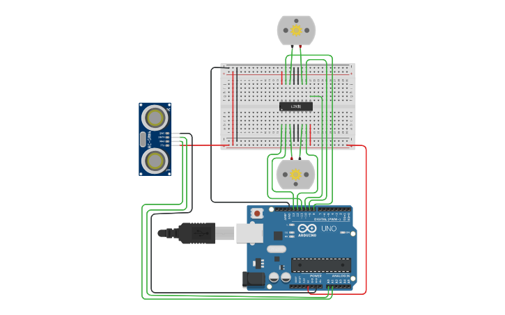 Circuit design robot obstacle avoider - Tinkercad