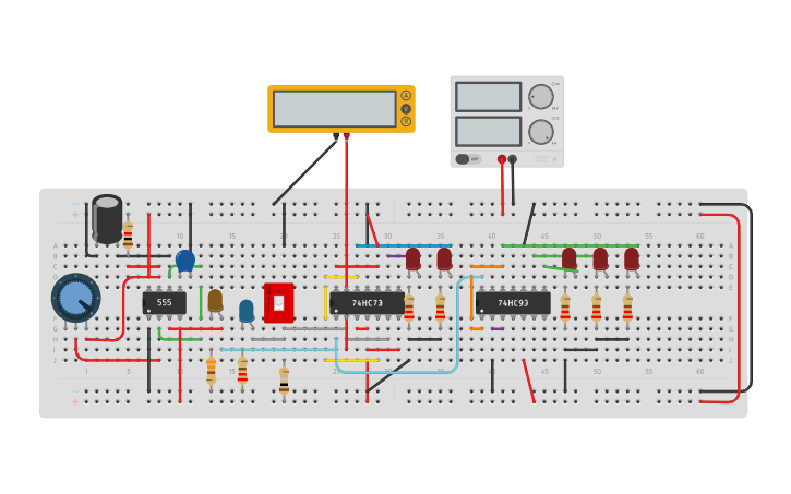 Circuit design Contador de 3 bits - Tinkercad