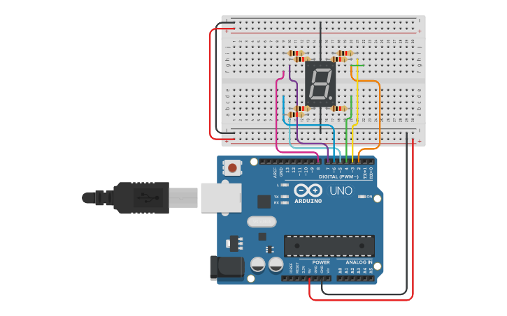 Circuit design Copy of 7 Segment LED-plus | Tinkercad