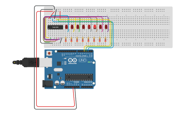 Circuit design Using a shift registor | Tinkercad