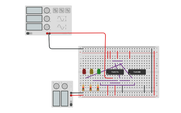 Circuit design Traffic light using D-Flip FLop - Tinkercad