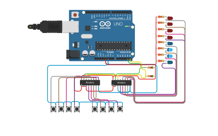 Circuit design PCF8574 switch - Tinkercad