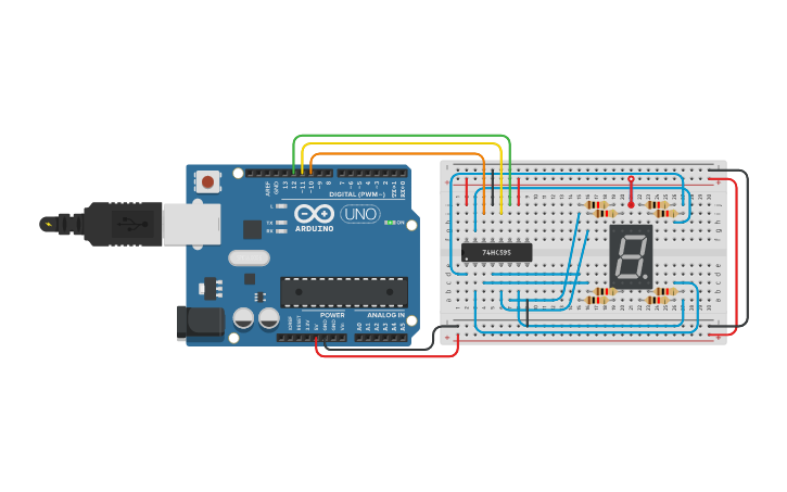 Circuit design Display de 7 segmentos (Contador de 0 a 9) - Tinkercad