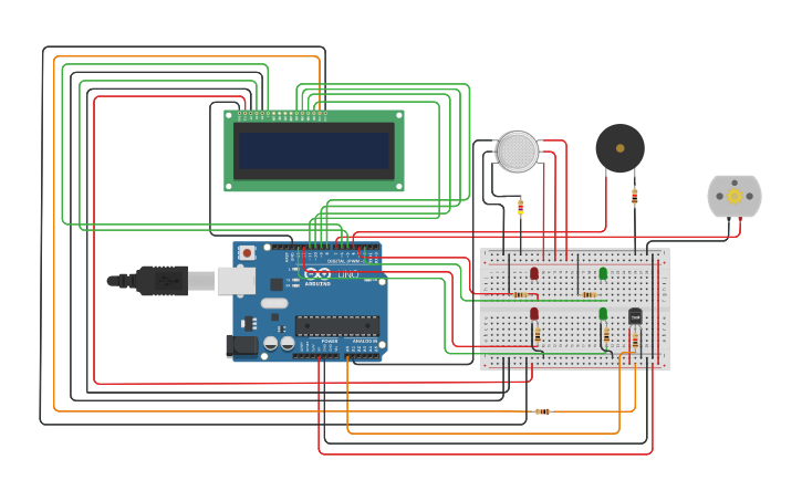 Circuit design Fire-Gas-Smoke Detector Alarm IOT102 - Tinkercad