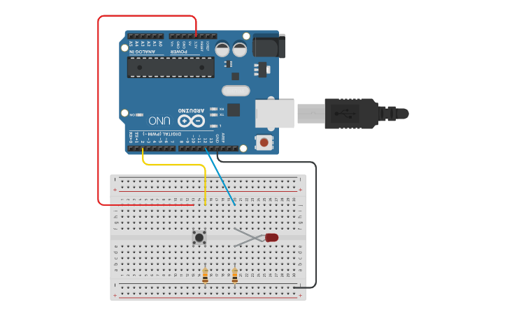Circuit design encendido y apagado de un LED con un pulsador | Tinkercad