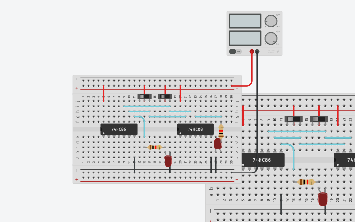 Circuit design half adder using basic gates - Tinkercad