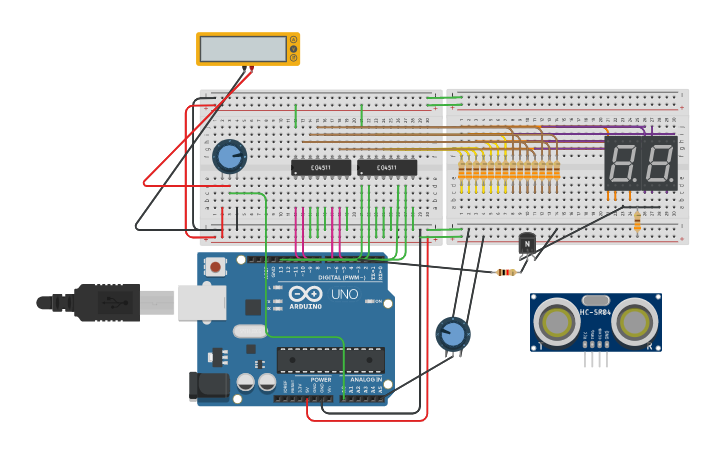 Circuit design LDR - 7 SEGMENTOS - TEEL03T | Tinkercad