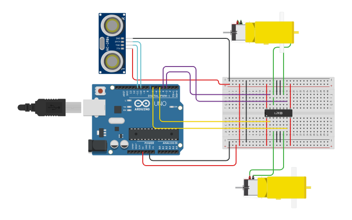 Circuit design Obstacles Detecting Robot | Tinkercad