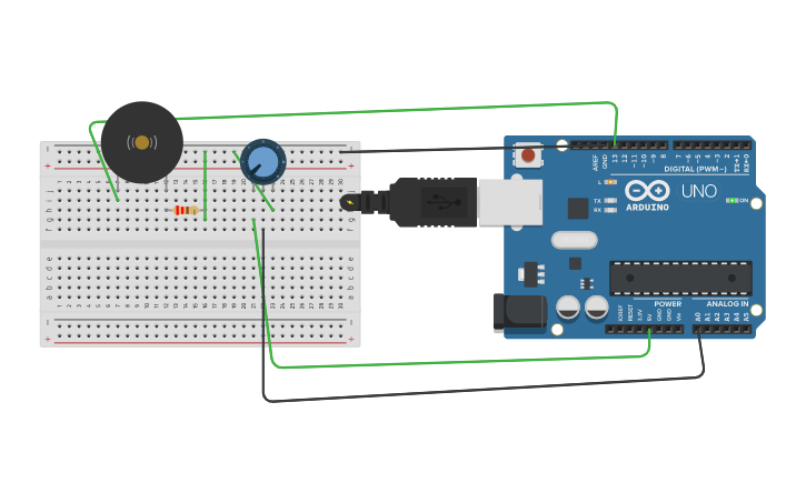 Circuit design Ejemplo 1, 8°. Regulador de sonido - Tinkercad