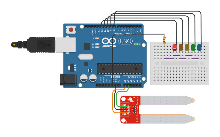 Circuit design датчик влажности - Tinkercad