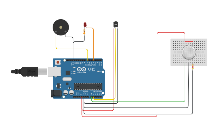 Circuit design Fire Alarm project - Tinkercad