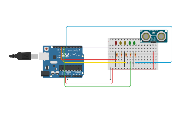 Circuit design Circuito con Arduino e sensore ultrasuoni | Tinkercad