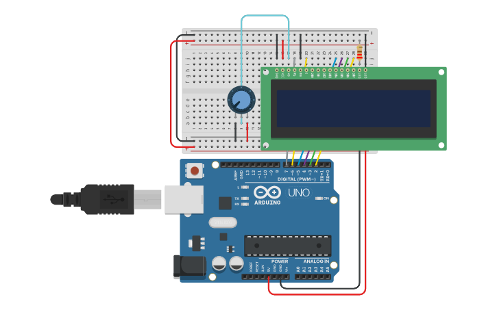 Circuit design Practica 10 - Pantalla LCD - Tinkercad