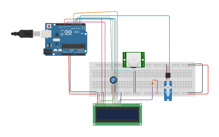 Circuit design automatic door using PIR sensor with Arduino. - Tinkercad