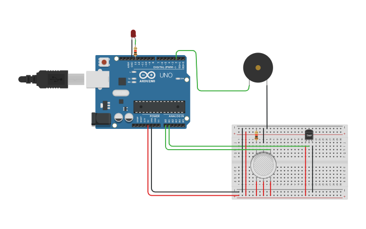 Circuit design Fire Alarm System | Tinkercad