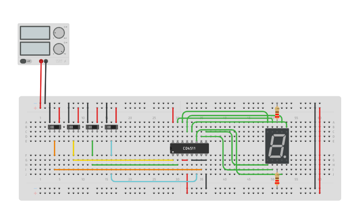 Circuit design Decoder con display | Tinkercad