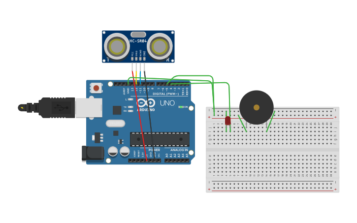 Circuit design ультра звук - Tinkercad