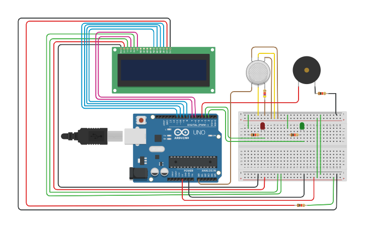 Circuit design Gas Detector Using Alarm - Tinkercad