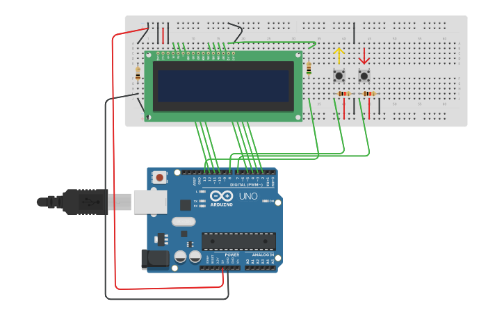 Circuit design Arduino LCD 16x2 Display Game - Tinkercad