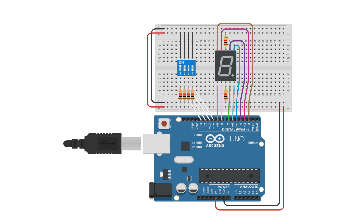 Circuit design 7-segment display showing values 0-F hexadecimal with ...