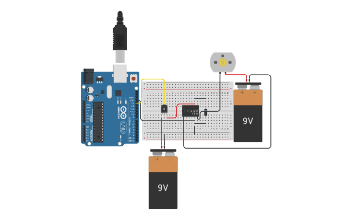 Circuit design MOTOR - RELAY - TRANSISTOR - Tinkercad