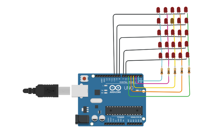 Circuit design Copy of LED matrix pattern1 | Tinkercad
