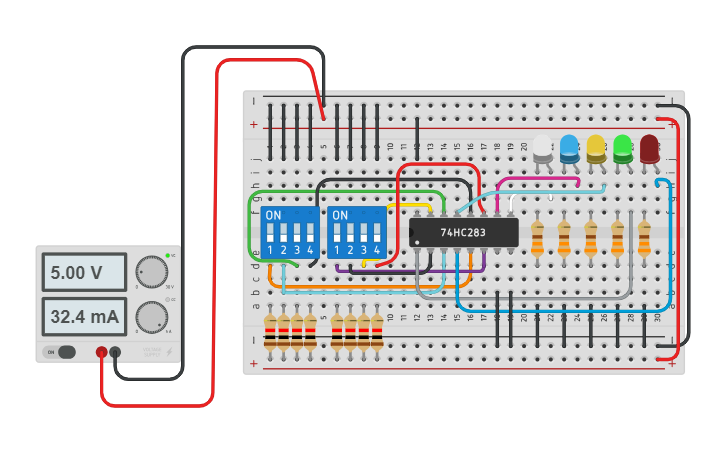 Sumador Arduino Codigo Circuit design Erick Alava Sumador binario 4 bits - Tinkercad